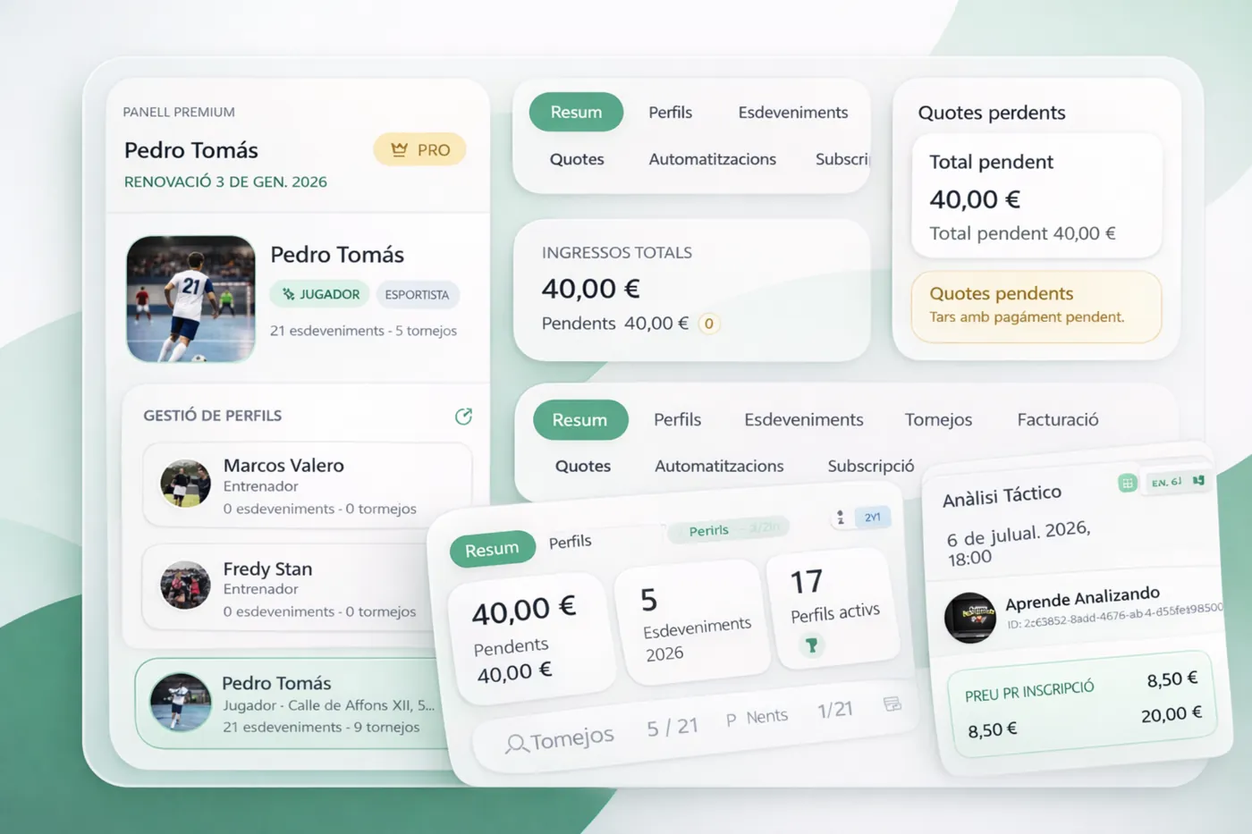Vista de la plataforma web de gestió esportiva FinanFut Sports